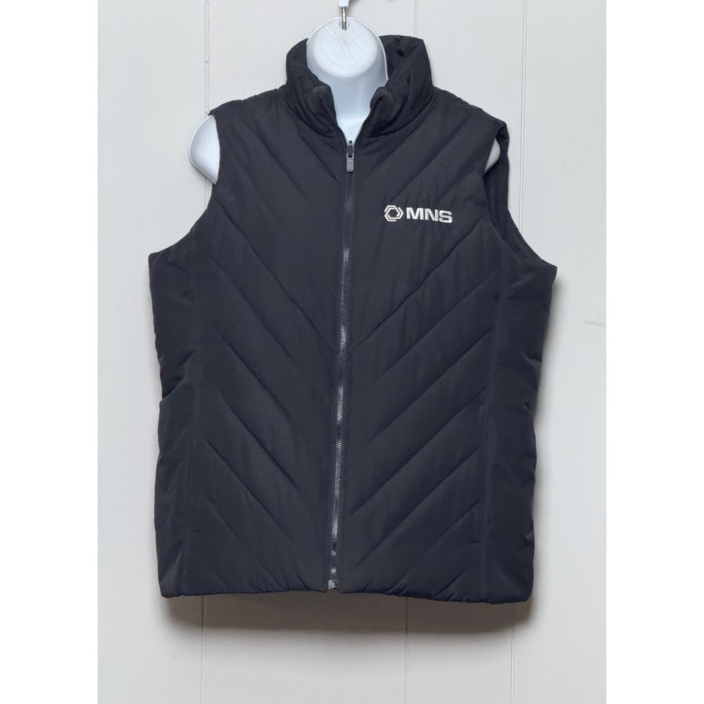 Lands End Women's Black Chevron Quilted Puffer Vest MNS Logo Size Size M 10-12